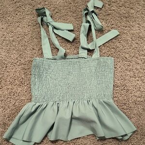 SHEIN Green Smocked Camisole with Tie Straps